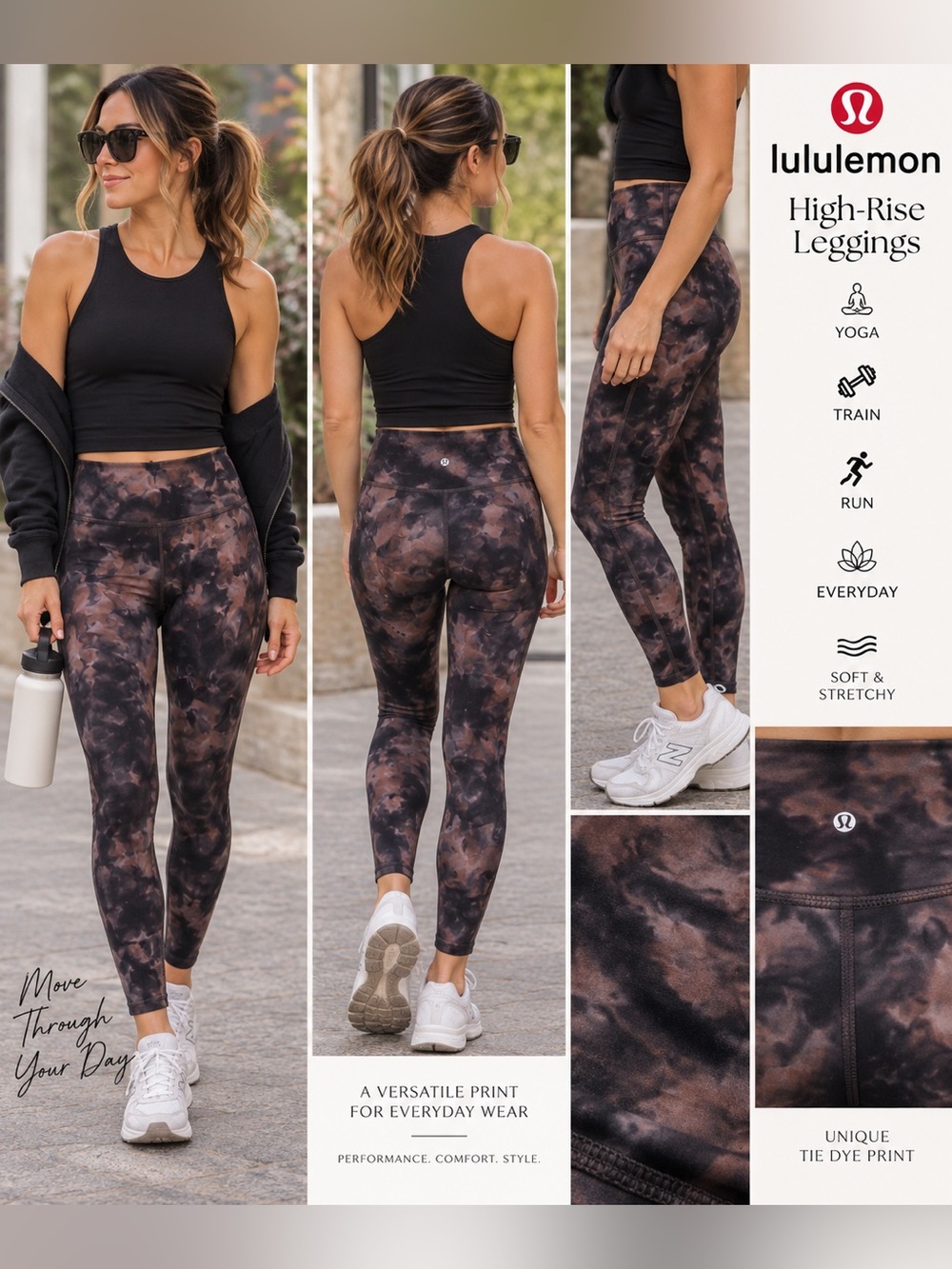 lululemon athletica High-Rise Tie-Dye Leggings - Brown & Black Wash